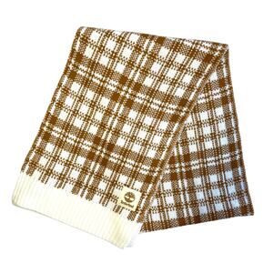 NWT Timberland Plaid Scarf Mustard & Cream Wrap Tartan Knit Fall Academia Cozy